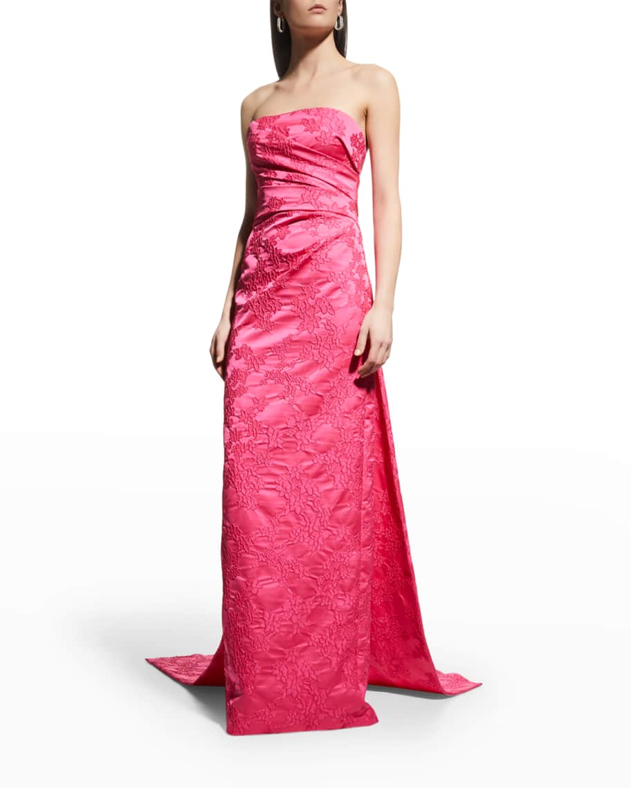 Monique Lhuillier Floral Jacquard Draped Train Strapless Gown | Neiman ...