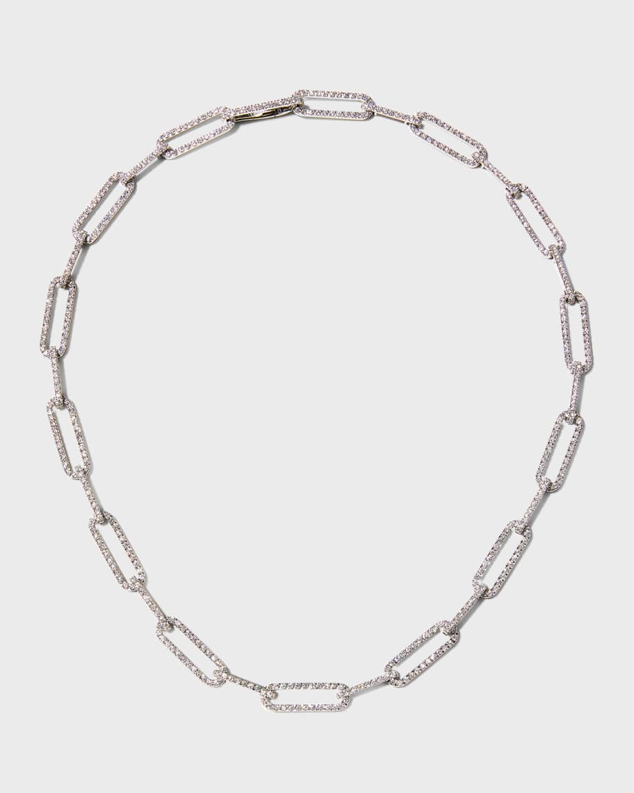A. Link White Gold Pave Diamond Paperclip Link Necklace, 16
