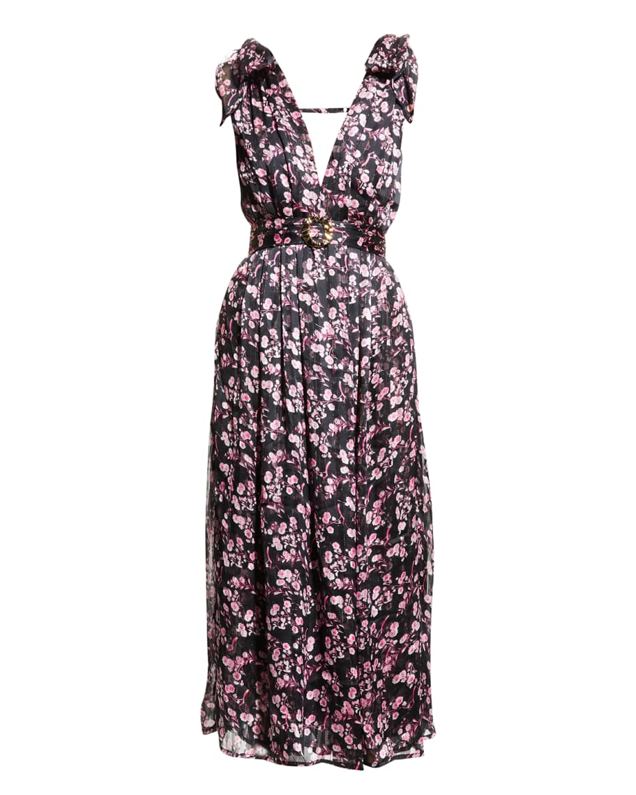 Sabina Musayev Terranova Shoulder-Tie Floral Chiffon Midi Dress ...