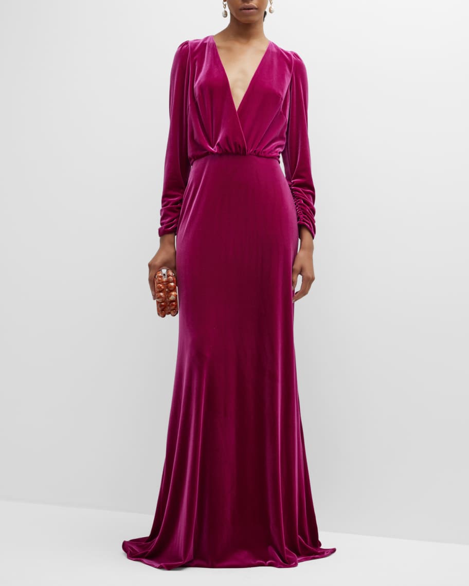 Monique Lhuillier Reo Plunging Velvet Gown | Neiman Marcus