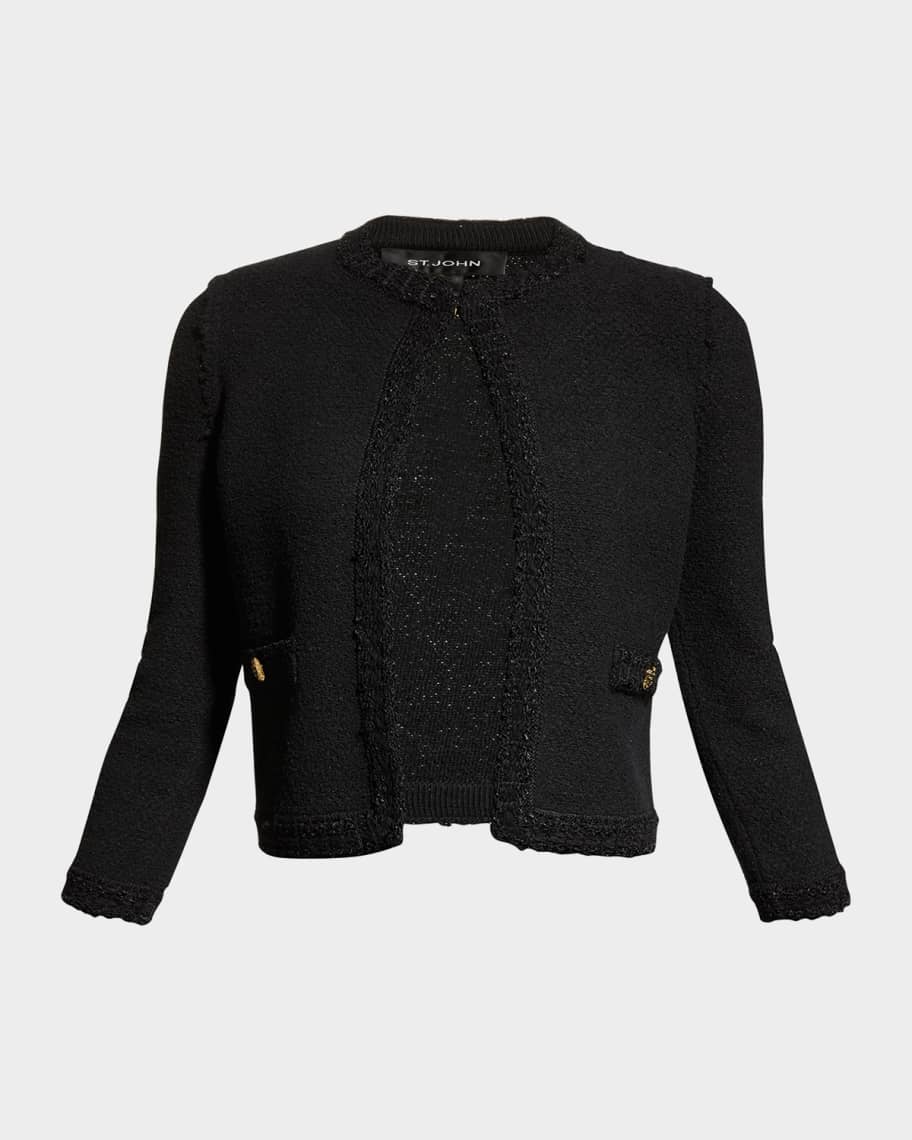 DRAW FIT ♥ TRIMMED V-NECK BOUCLE TWEED JACKET draw-fit