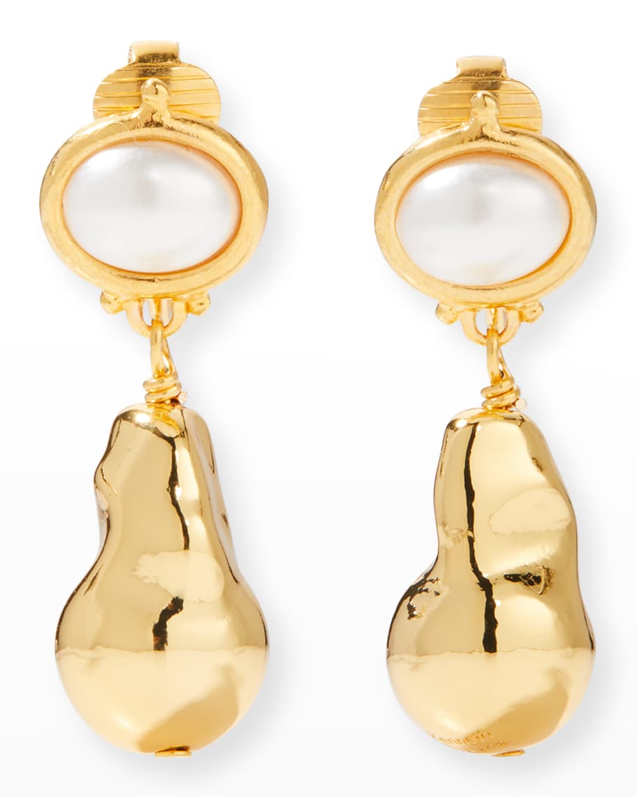 Kenneth Jay Lane Pearly Glass Nugget Drop Clip-On Earrings | Neiman Marcus