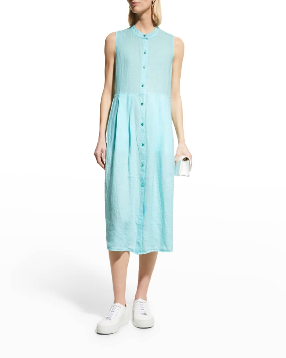 Eileen Fisher GarmentDyed Linen ButtonDown Dress Neiman Marcus