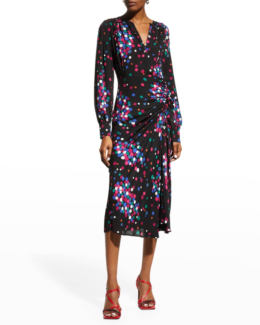Marella Recess Ruched Polka Dot Midi Dress Neiman Marcus