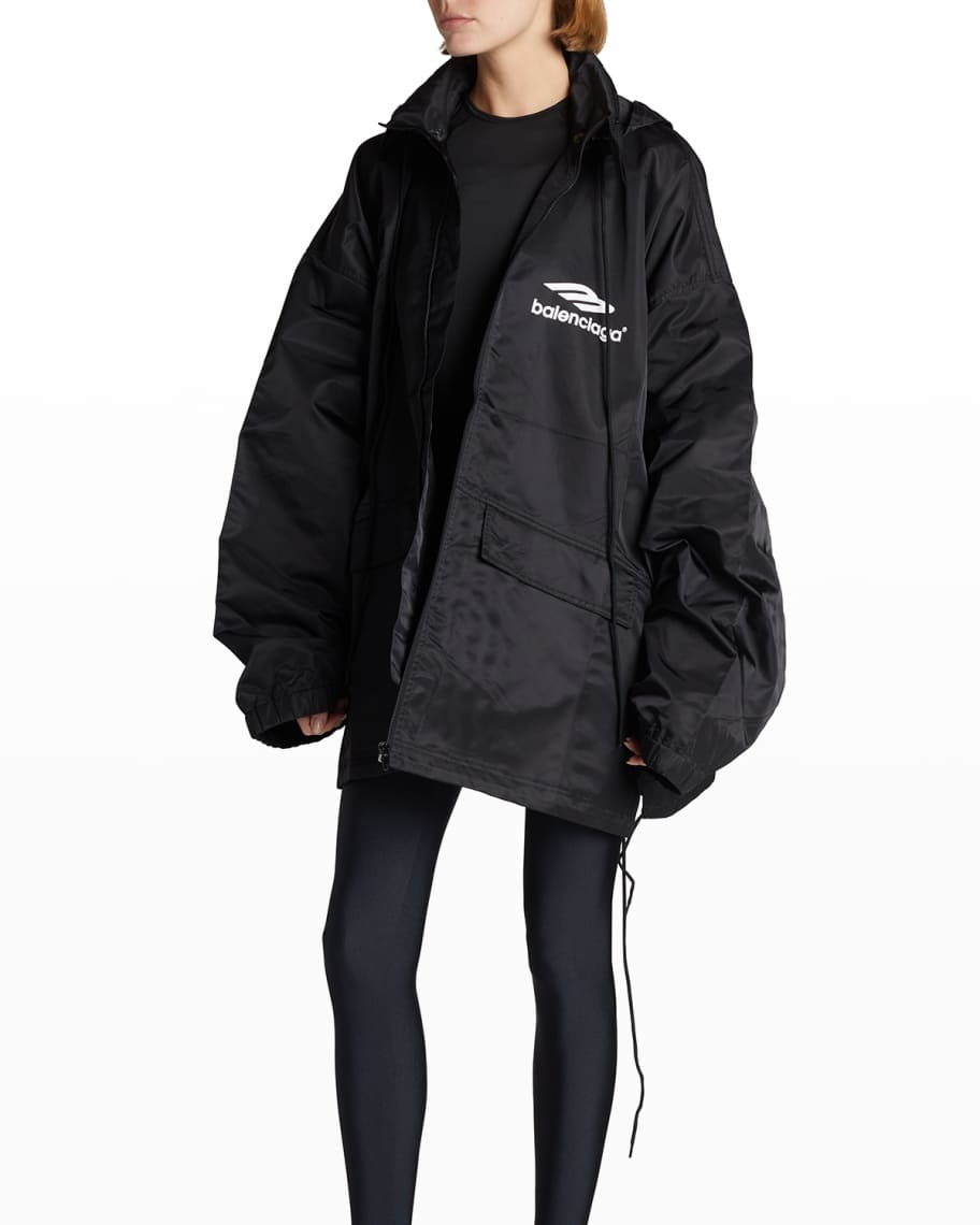 Balenciaga Logo Back Oversized Nylon Windbreaker Jacket Neiman
