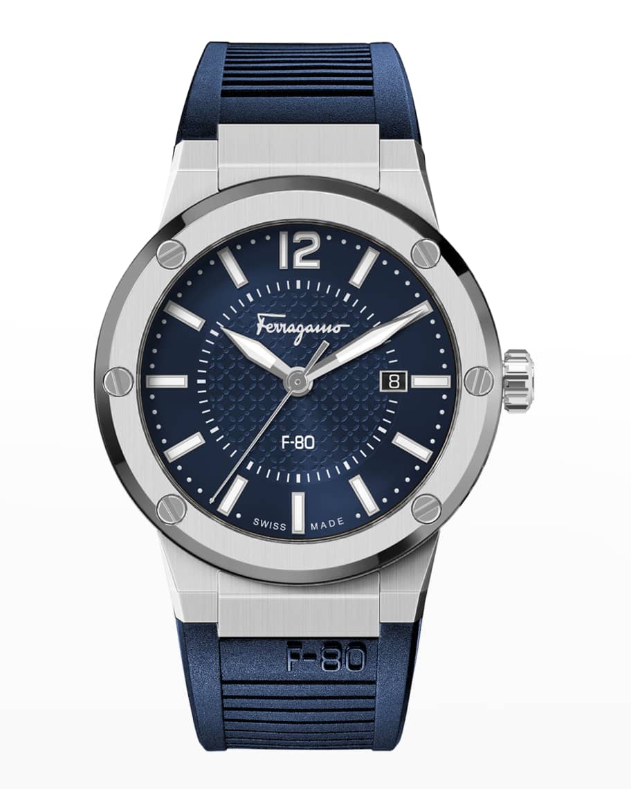 Ferragamo Men's F-80 Stainless Steel Silicone Strap Watch, 44mm