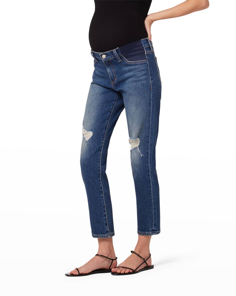 Joe's Jeans Maternity The Lara Cropped Distressed StraightLeg Jeans Neiman Marcus