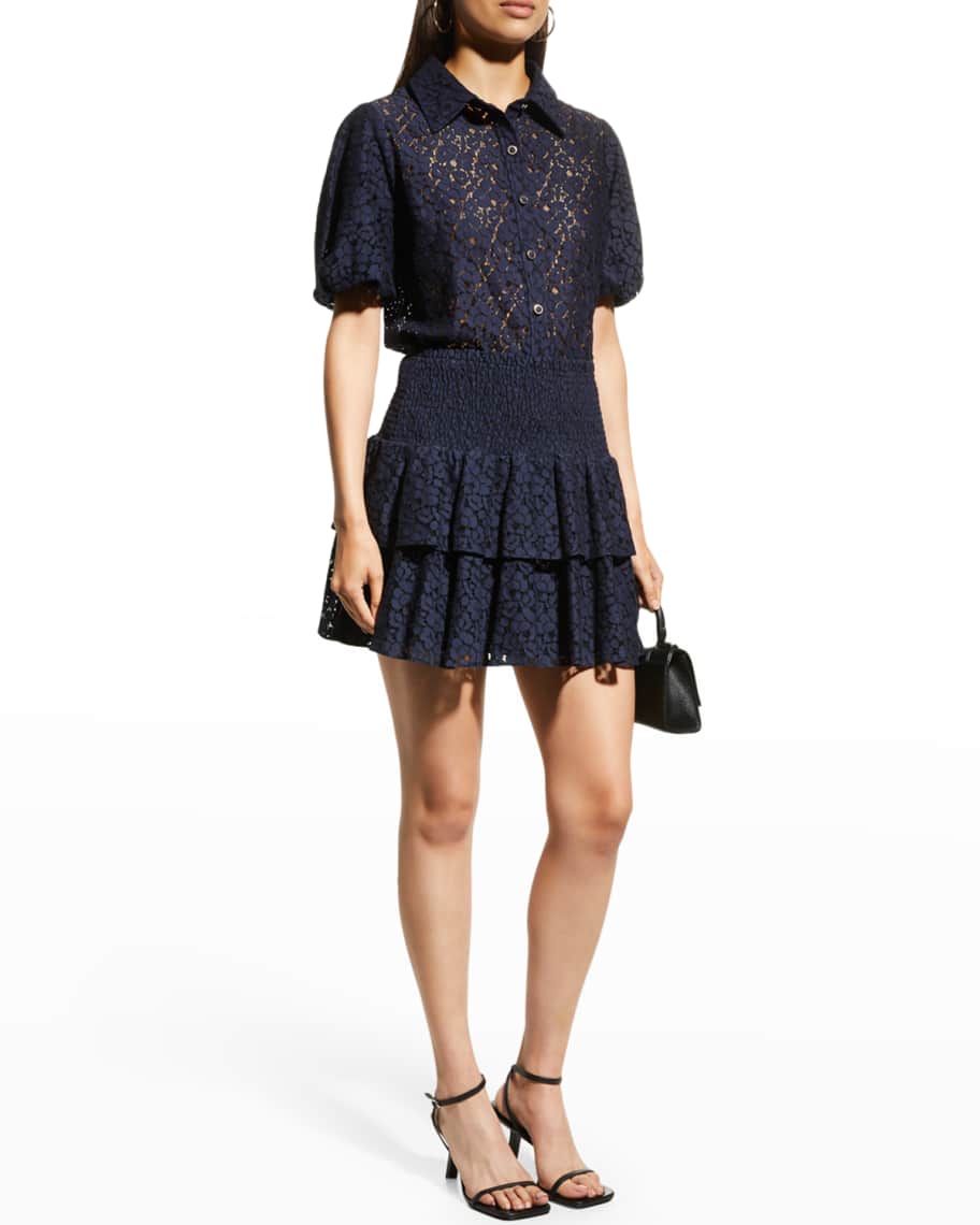 Milly Willie Puff-Sleeve Lace Top | Neiman Marcus