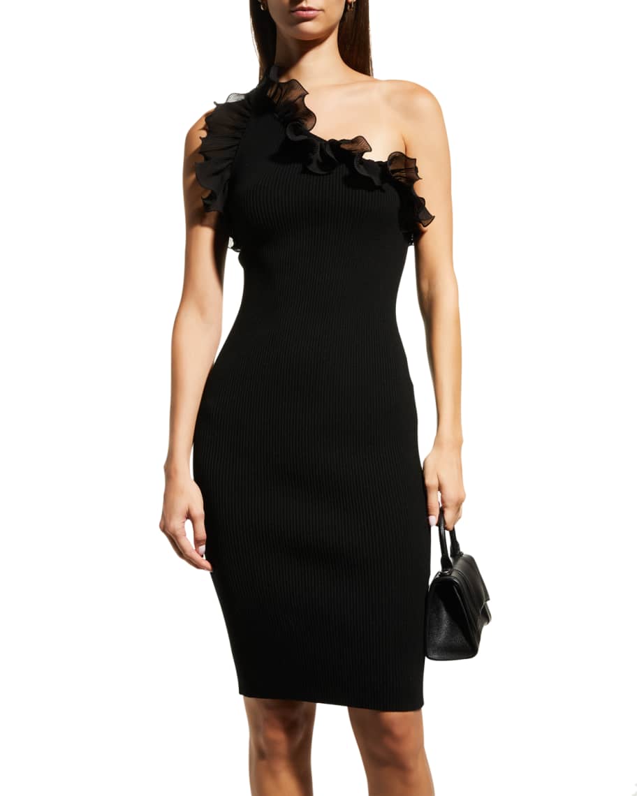 Milly Ruffle-Trim One-Shoulder Dress | Neiman Marcus