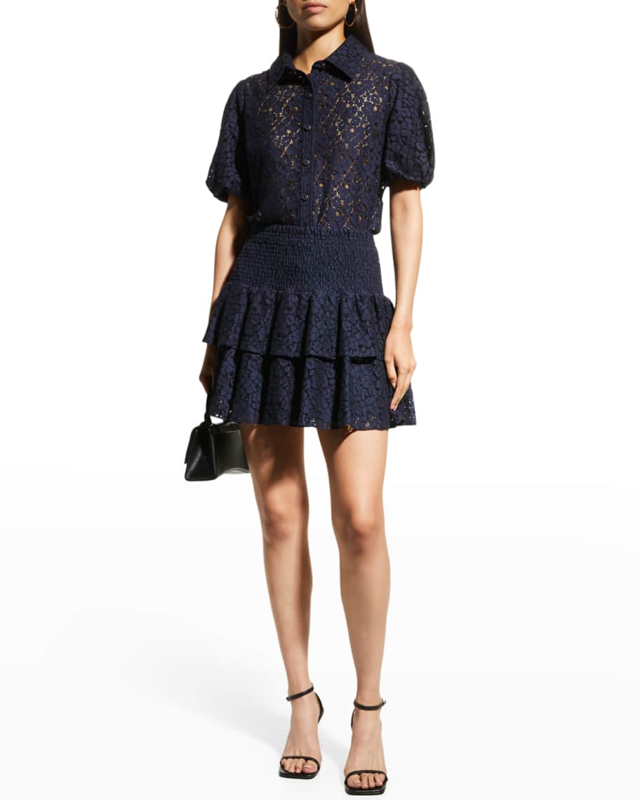 Milly Wyatt Ruffled Lace Mini Skirt | Neiman Marcus