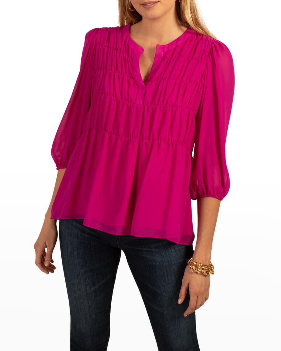 Trina Turk Azalea Shirred BlousonSleeve Top Neiman Marcus
