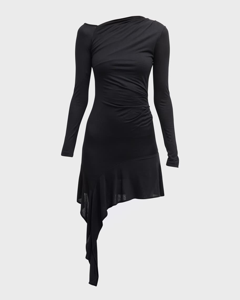 Helmut Lang Scala Draped Long-Sleeve Asymmetric Hem Mini Dress | Neiman ...