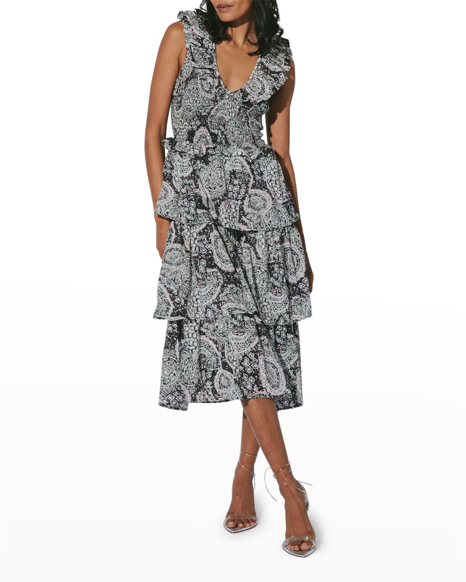 Cleobella Lucy Tiered Geo Cotton Midi Dress Neiman Marcus
