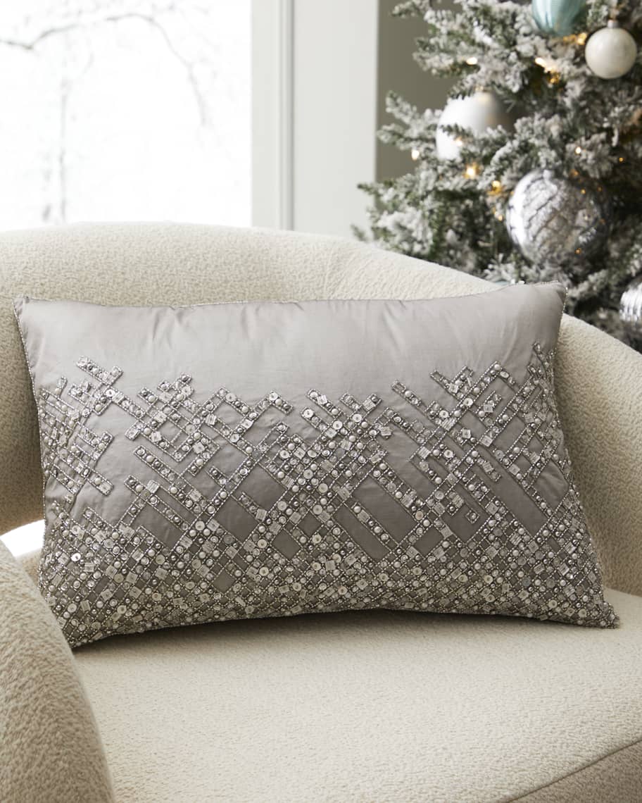 Kim Seybert Silver Beaded Pillow 13.5 x 21.5 Neiman Marcus