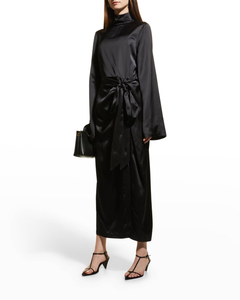 Rohe Women Sada Satin Turtleneck Belted Maxi Dress | Neiman Marcus