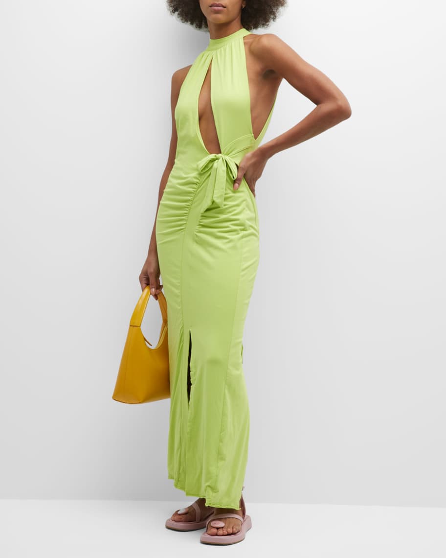 Rotate Birger Christensen Merle High-Neck Cut-Out Midi Dress | Neiman Marcus
