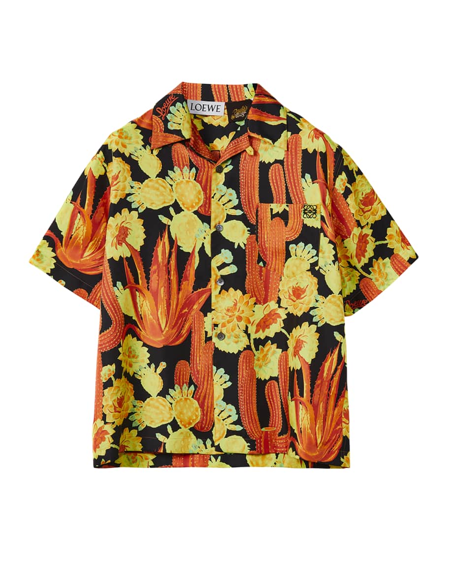 Loewe x Paula's Ibiza Men's Cactus-Print Bowling Shirt | Neiman Marcus