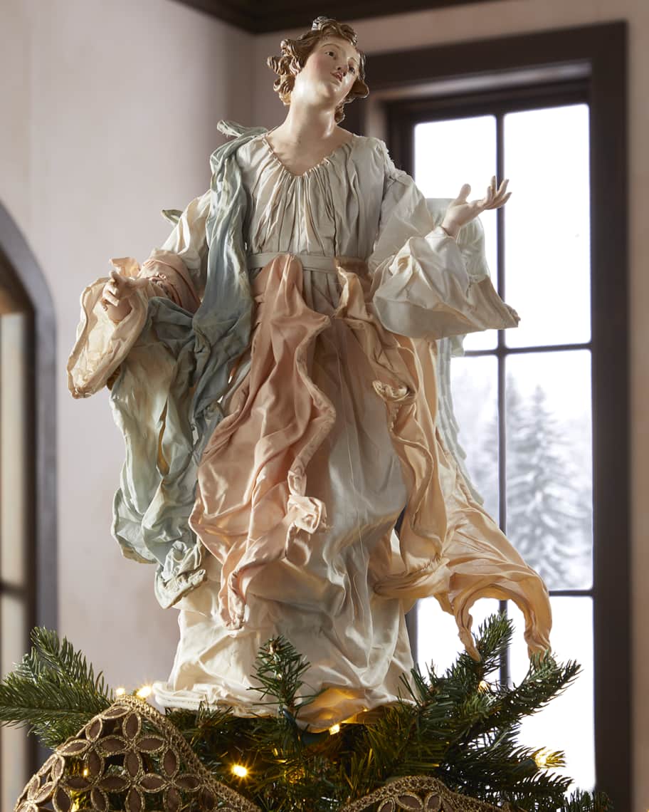 Marco Ferrigno Wooden Angel in Dress Tree Topper Neiman Marcus