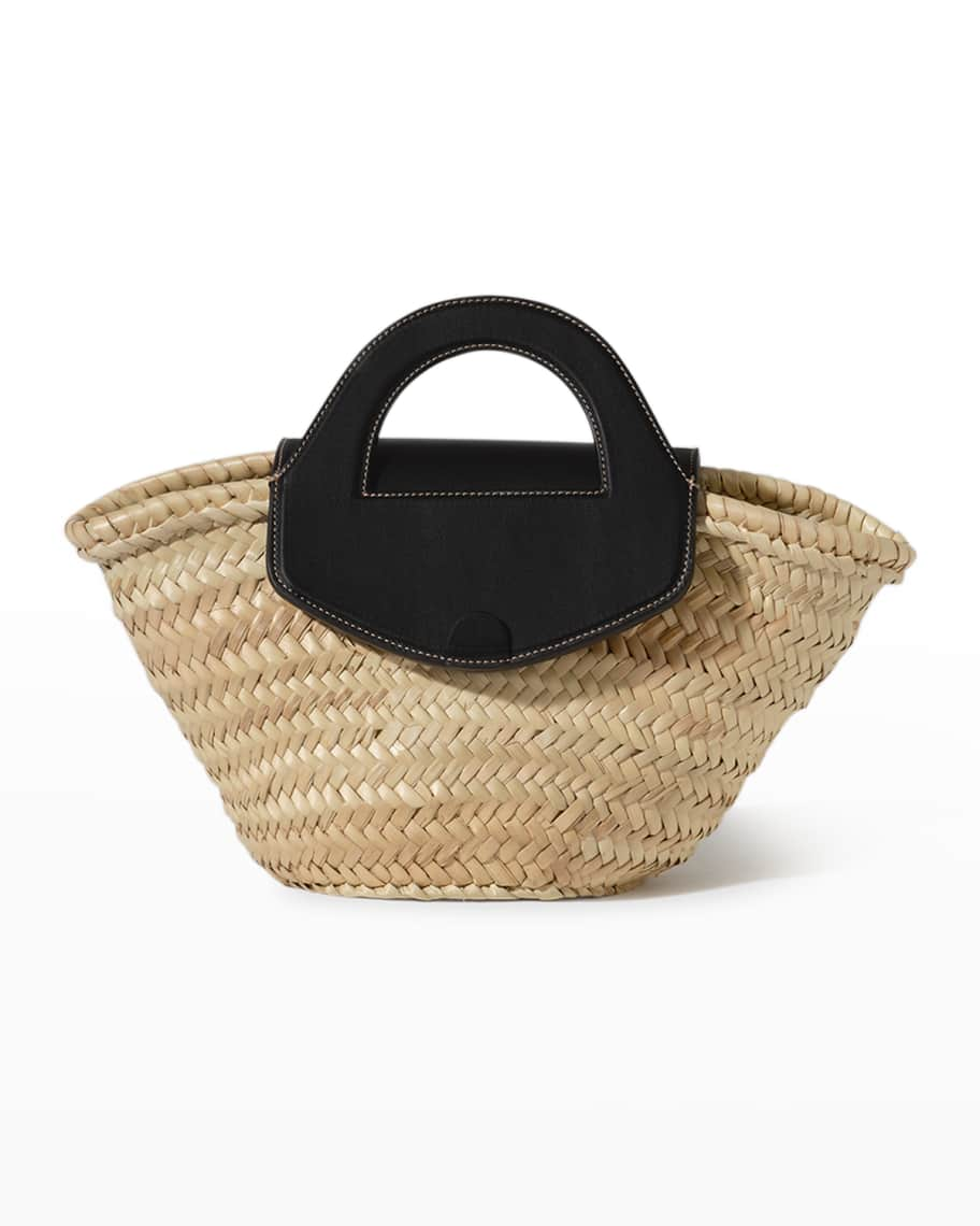 HEREU Alqueria Woven Straw & Leather Top-Handle Bag