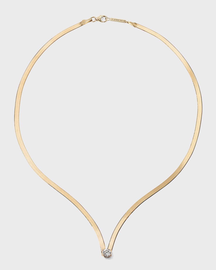 LANA Solo Diamond Yellow Gold Herringbone Curve Necklace | Neiman Marcus