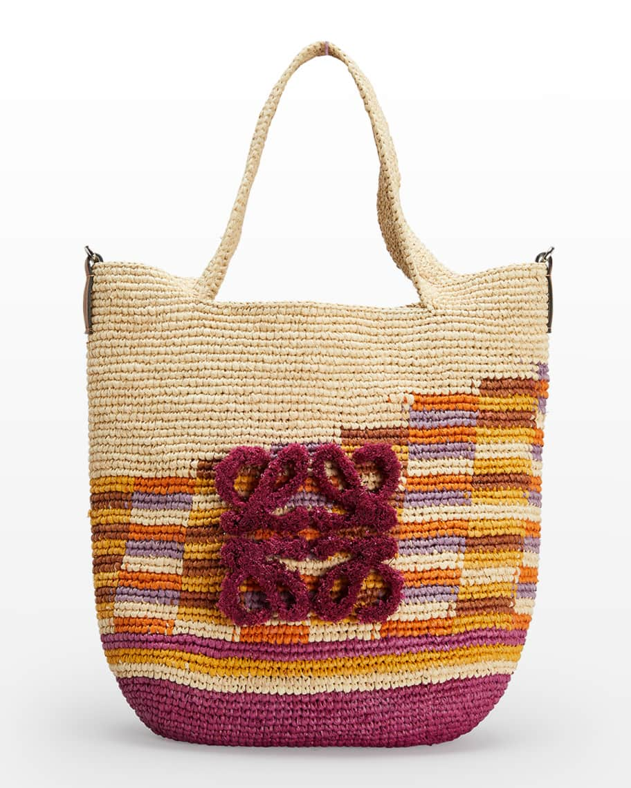 LOEWE Loewe x Paula's Ibiza Slit raffia and leather cross-body tote bag