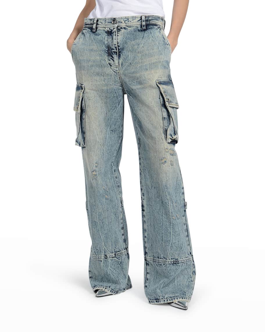 Just Cavalli Denim Wide-Leg Cargo Pants | Neiman Marcus