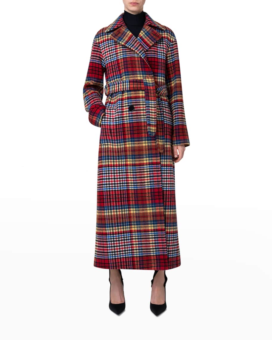 Akris punto Tartan Checked Wool-Blend Wrap Coat | Neiman Marcus