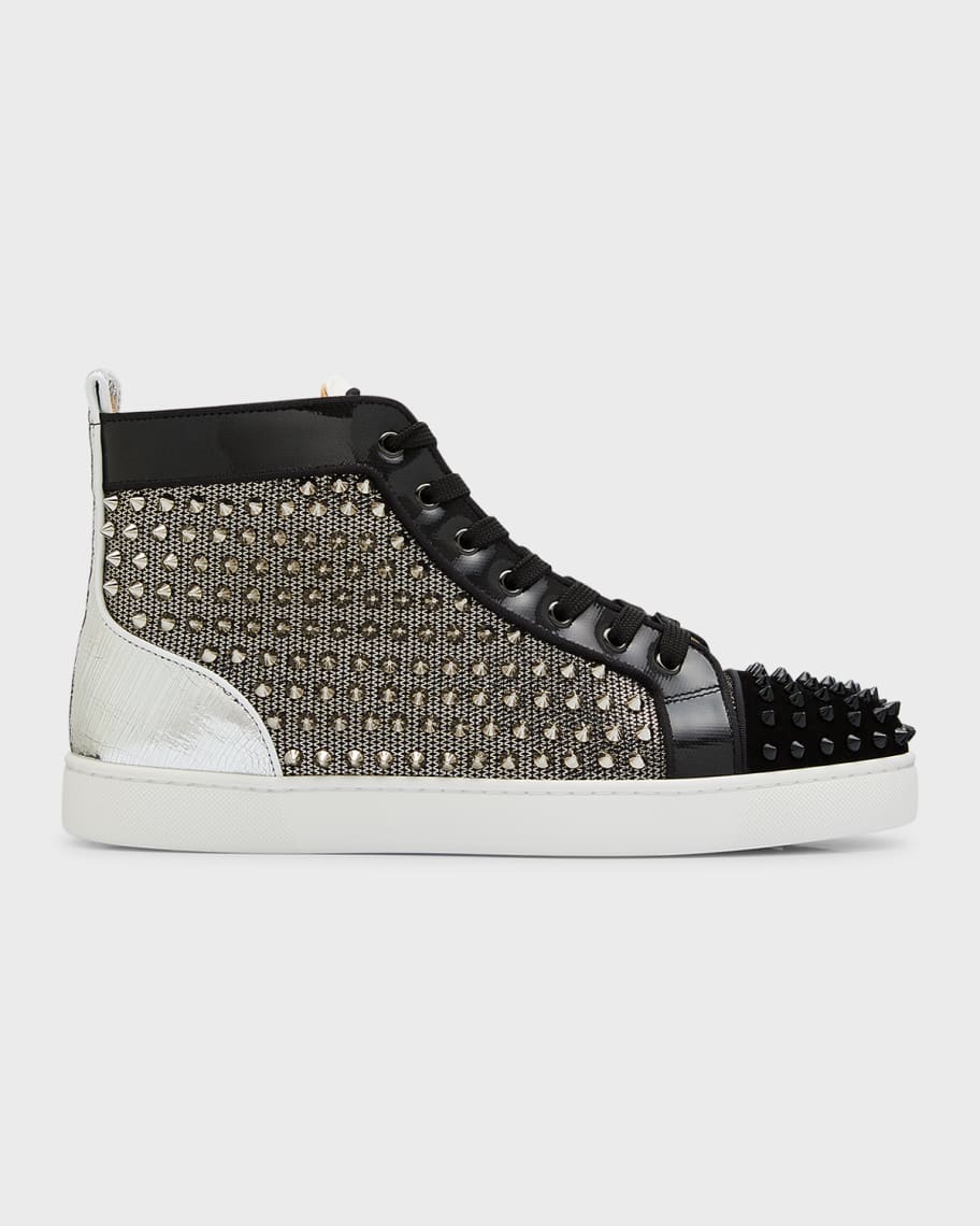 Christian Louboutin Men's Louis Orlato Flat Spikes High-Top Sneakers