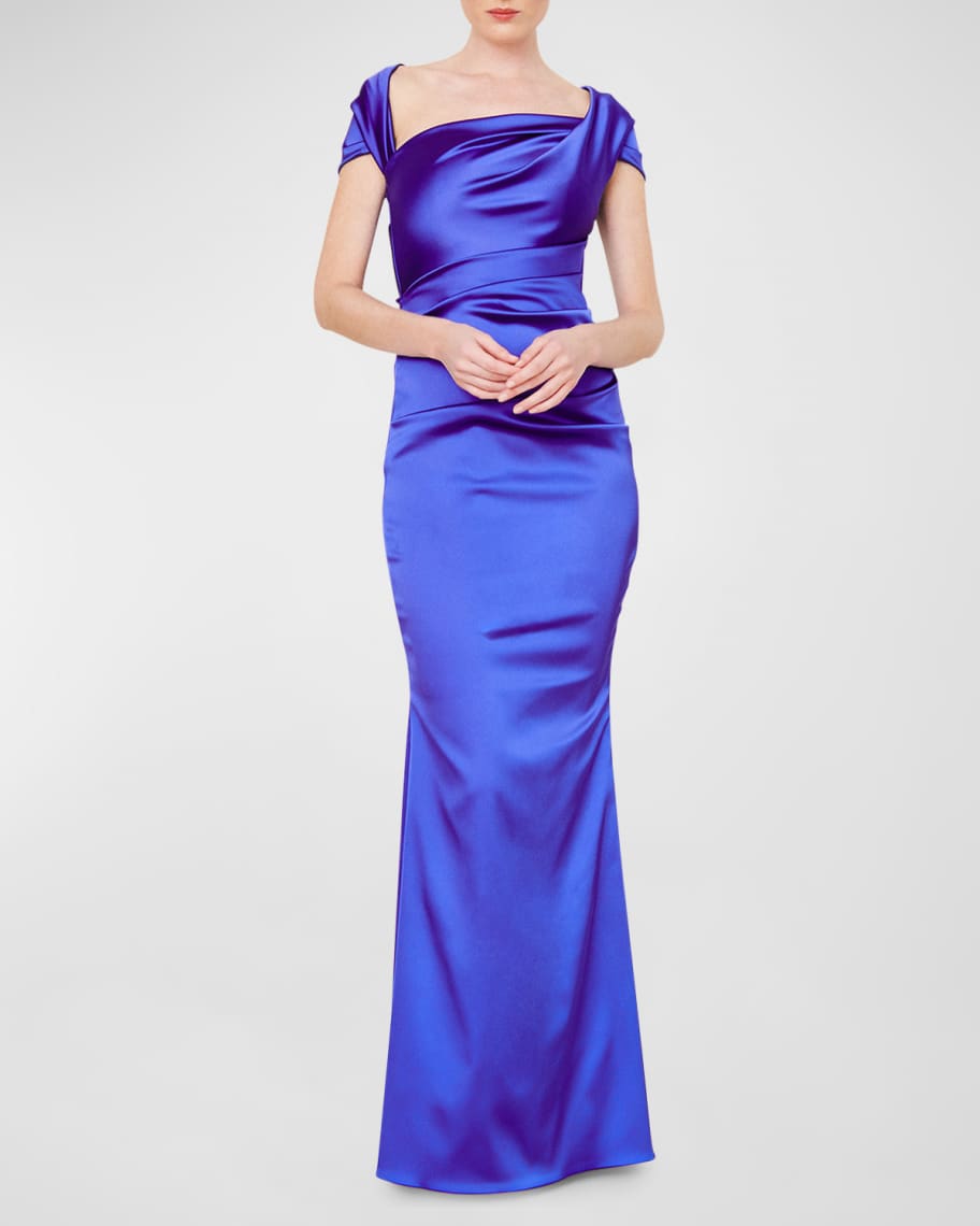 Talbot Runhof Asymmetric Draped Satin Duchesse Gown | Neiman Marcus