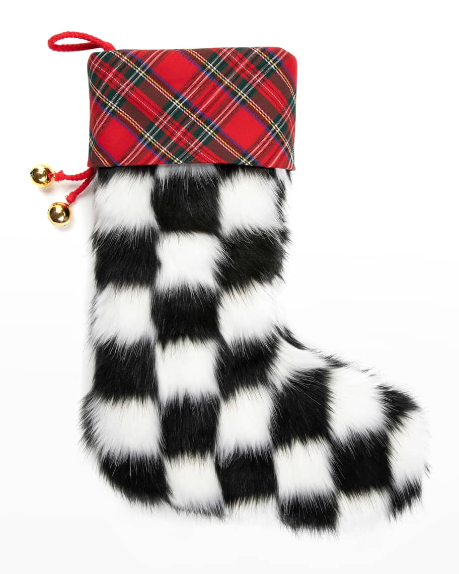 MacKenzieChilds Faux Fur Check Christmas Stocking Neiman Marcus