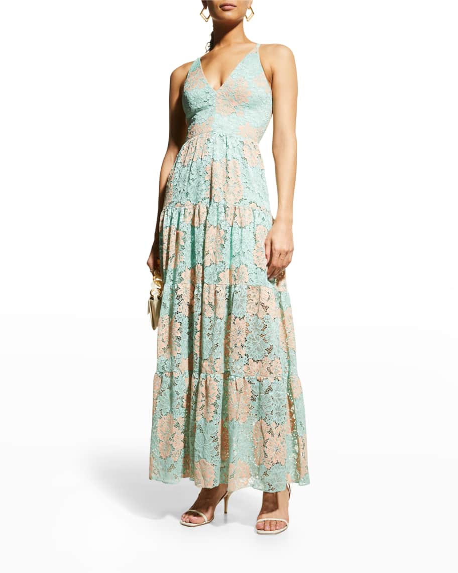Dress the Population Black Label Melina Floral Lace Fit-and-Flare Maxi Dress  | Neiman Marcus