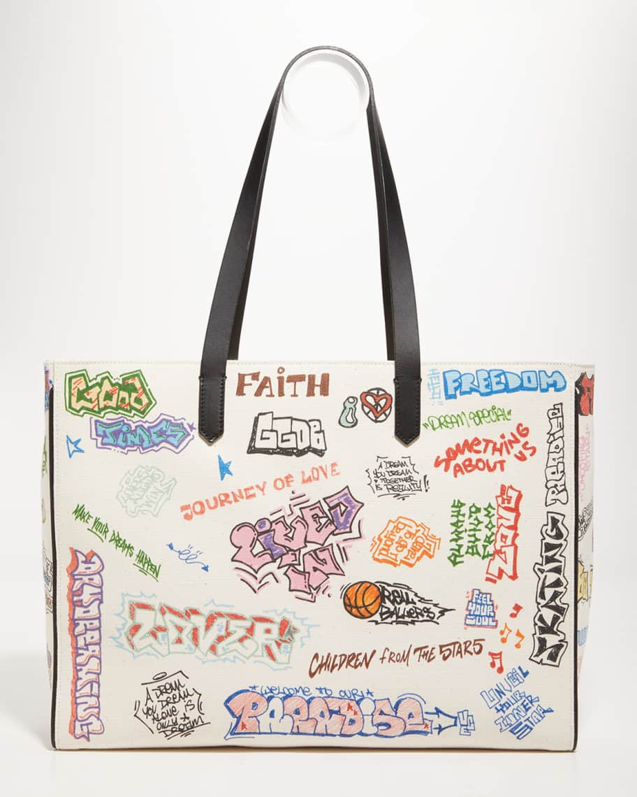 Love Graffiti Print Tote Bag For Women Trendy Chain Shoulder Bag