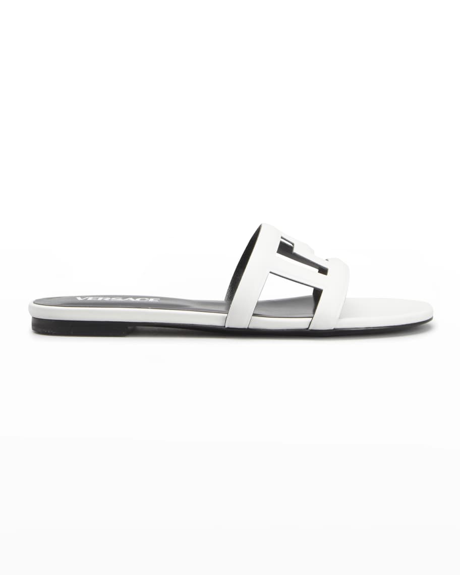 Versace Greca Maze Calfskin Flat Sandals | Neiman Marcus