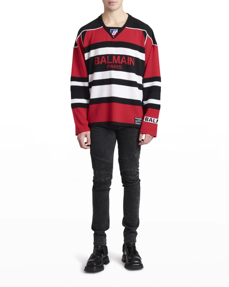 Balmain Blue/red wool crew-neck sweater