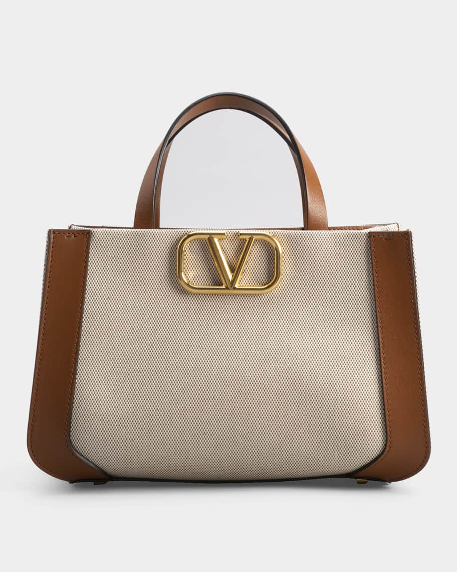 V Logo Signature Small Tote Bag in White - Valentino Garavani