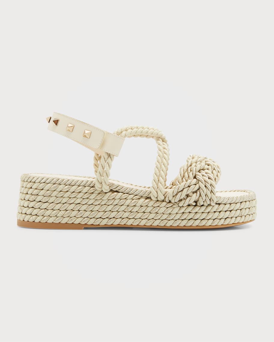 Valentino Garavani Rockstud Torchon Wedge Espadrille Sandals