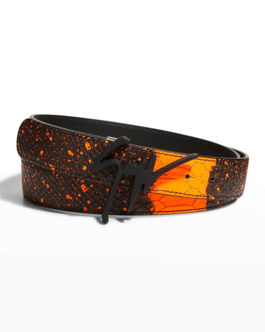 Men's Zorayafluo Leather Logo Belt