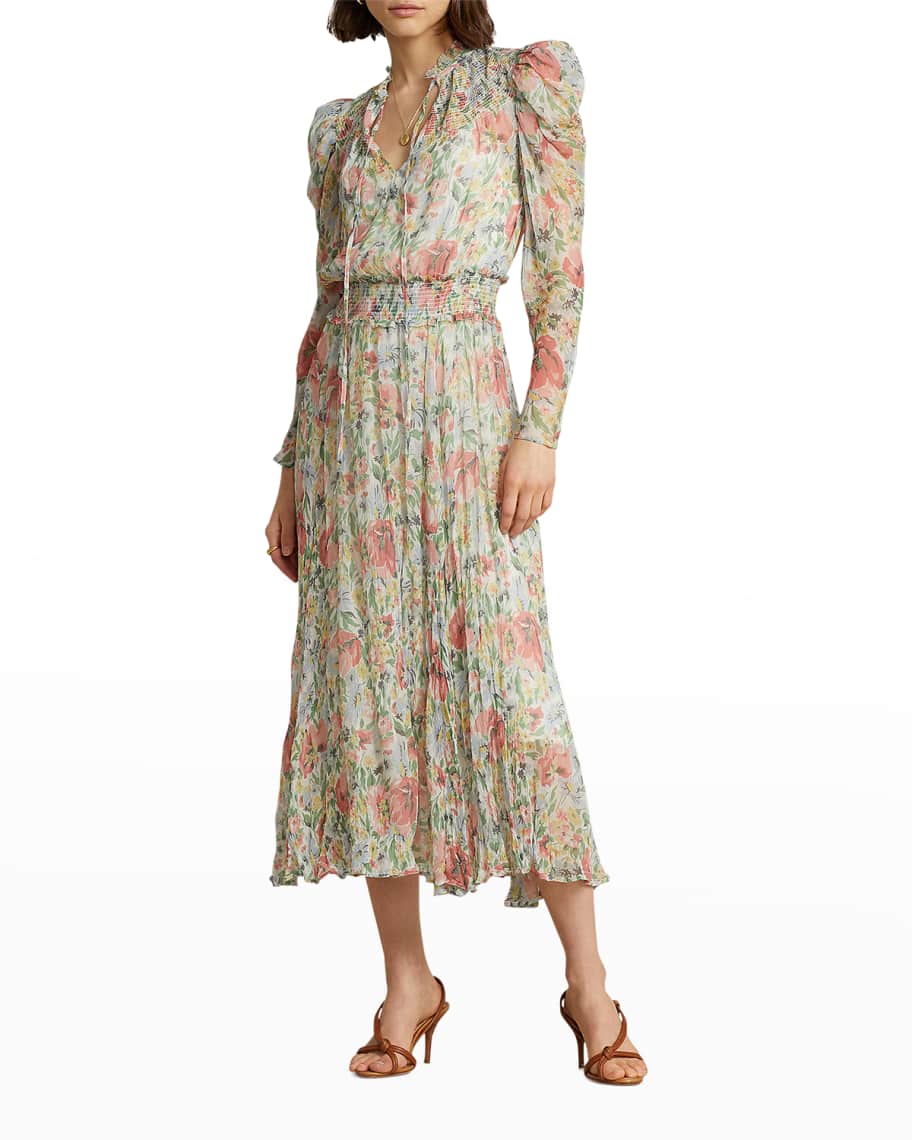 Polo Ralph Lauren Sheer Floral Crinkled Dress | Neiman Marcus