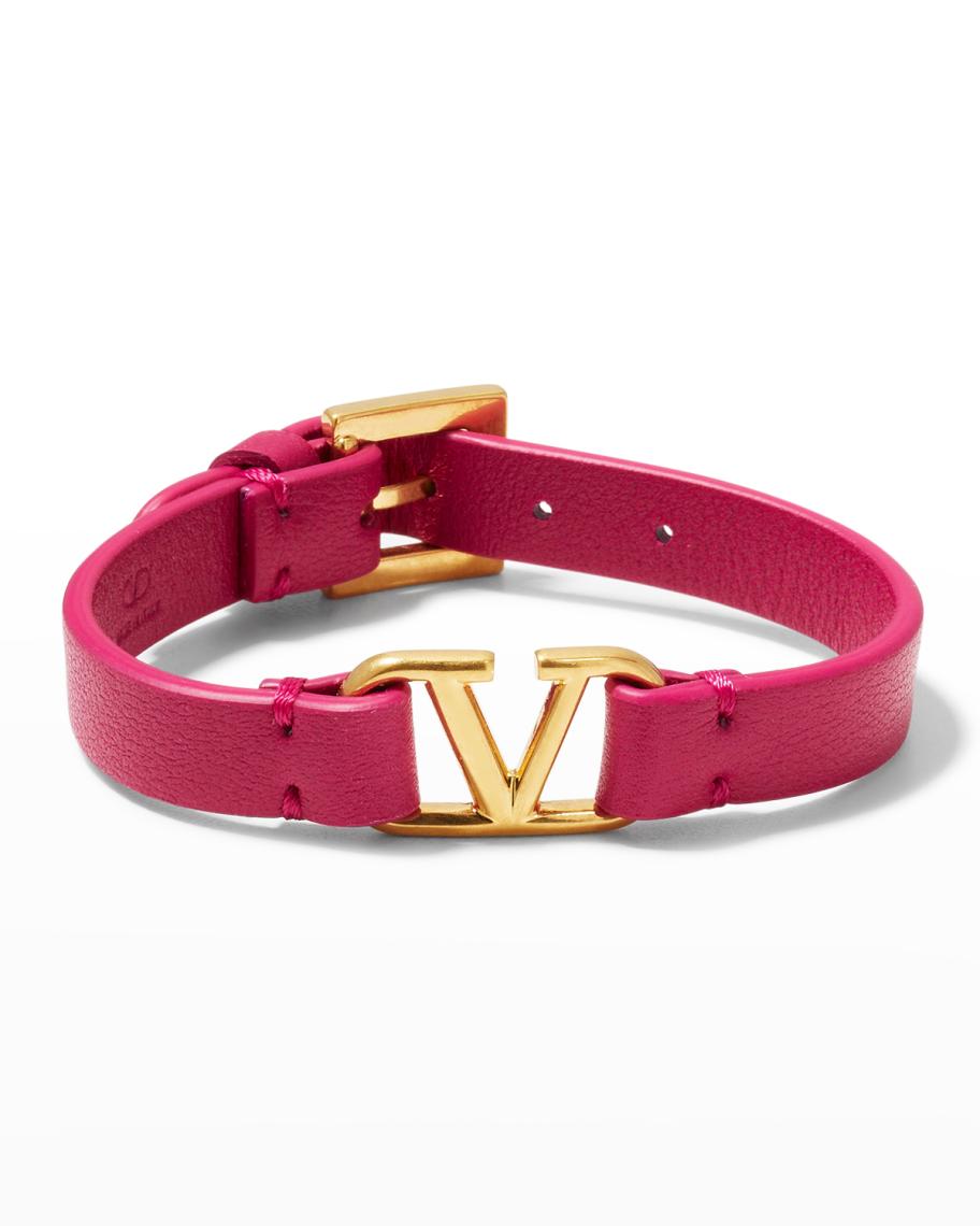 VALENTINO GARAVANI　レザー　ブレスレット　Vロゴ　ピンク Valentino Garavani V-Logo Leather Bracelet, Bright Pink | Neiman