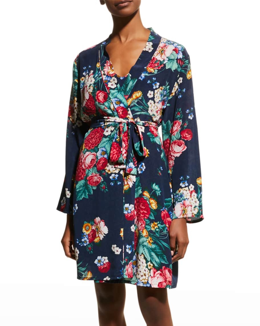 Johnny Was Evelyn Silk Floral-Print Robe | Neiman Marcus