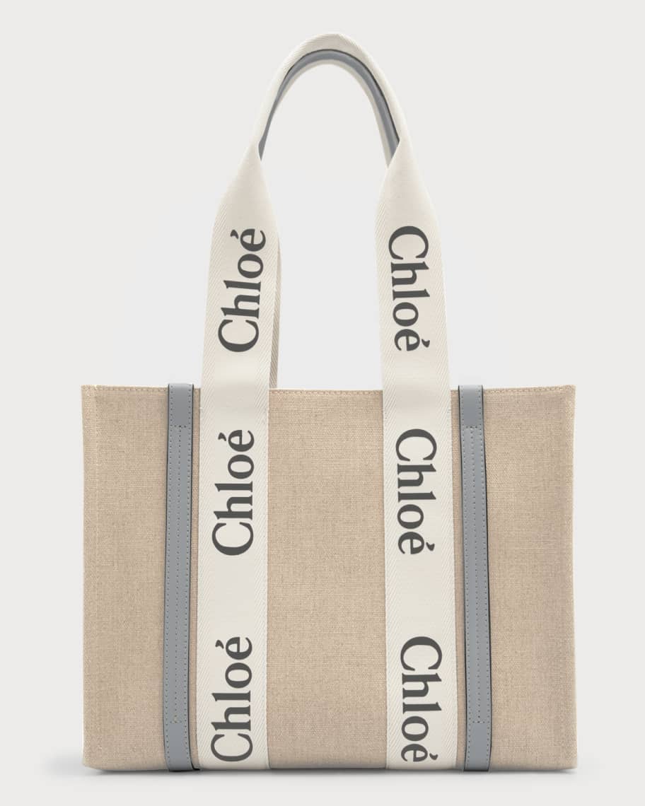 Chloe Woody Medium Linen Leather Tote Bag | Neiman Marcus