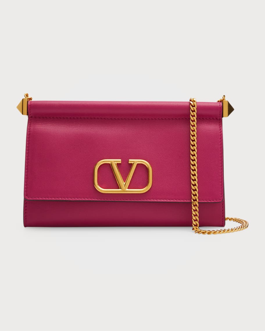 Valentino Garavani, VLogo Chain Leather Shoulder Bag, Women, Red, Embellished, Unisize, Shoulder Bags