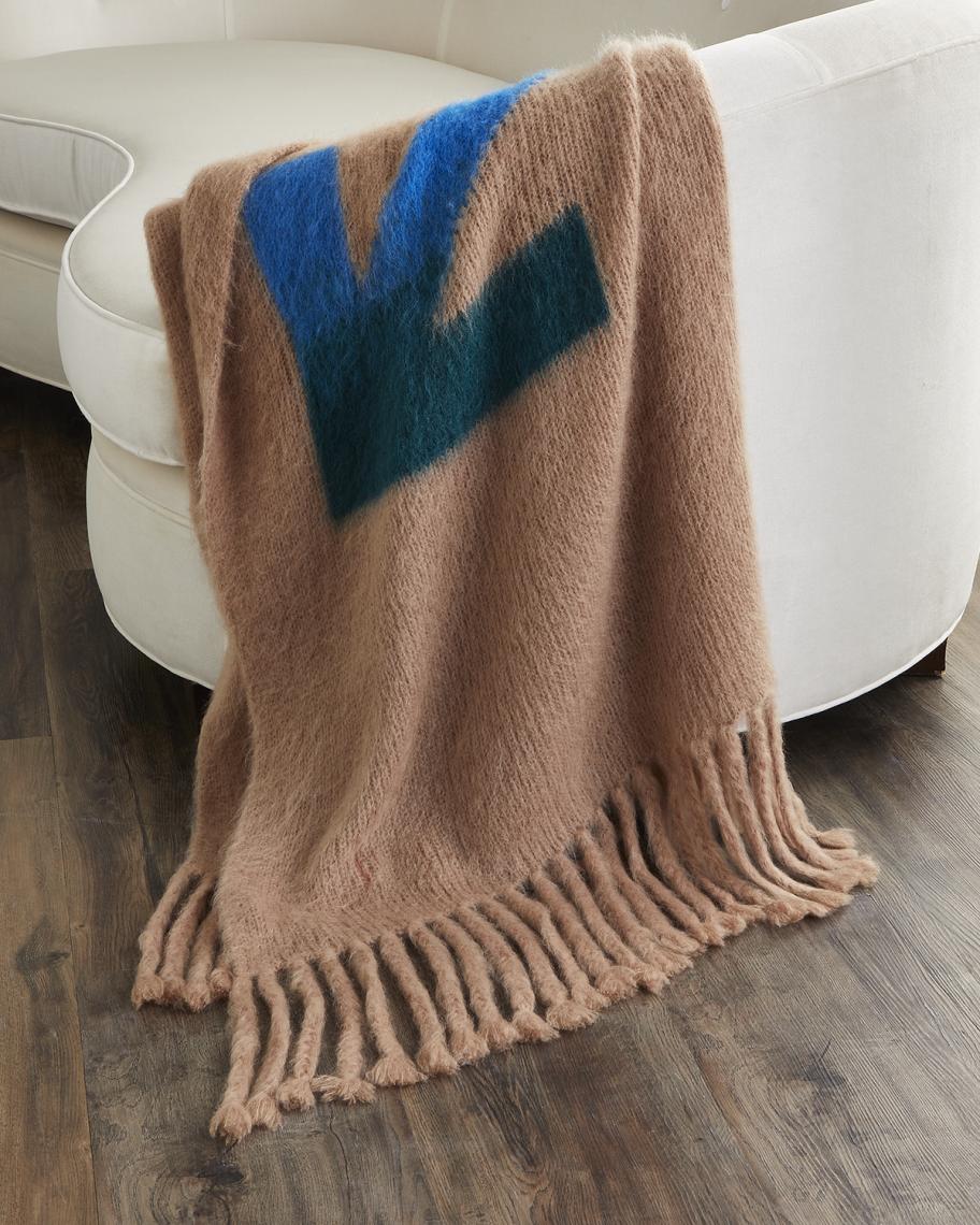 Off-White Logo Self-Rope Fringe Throw Blanket | Neiman Marcus