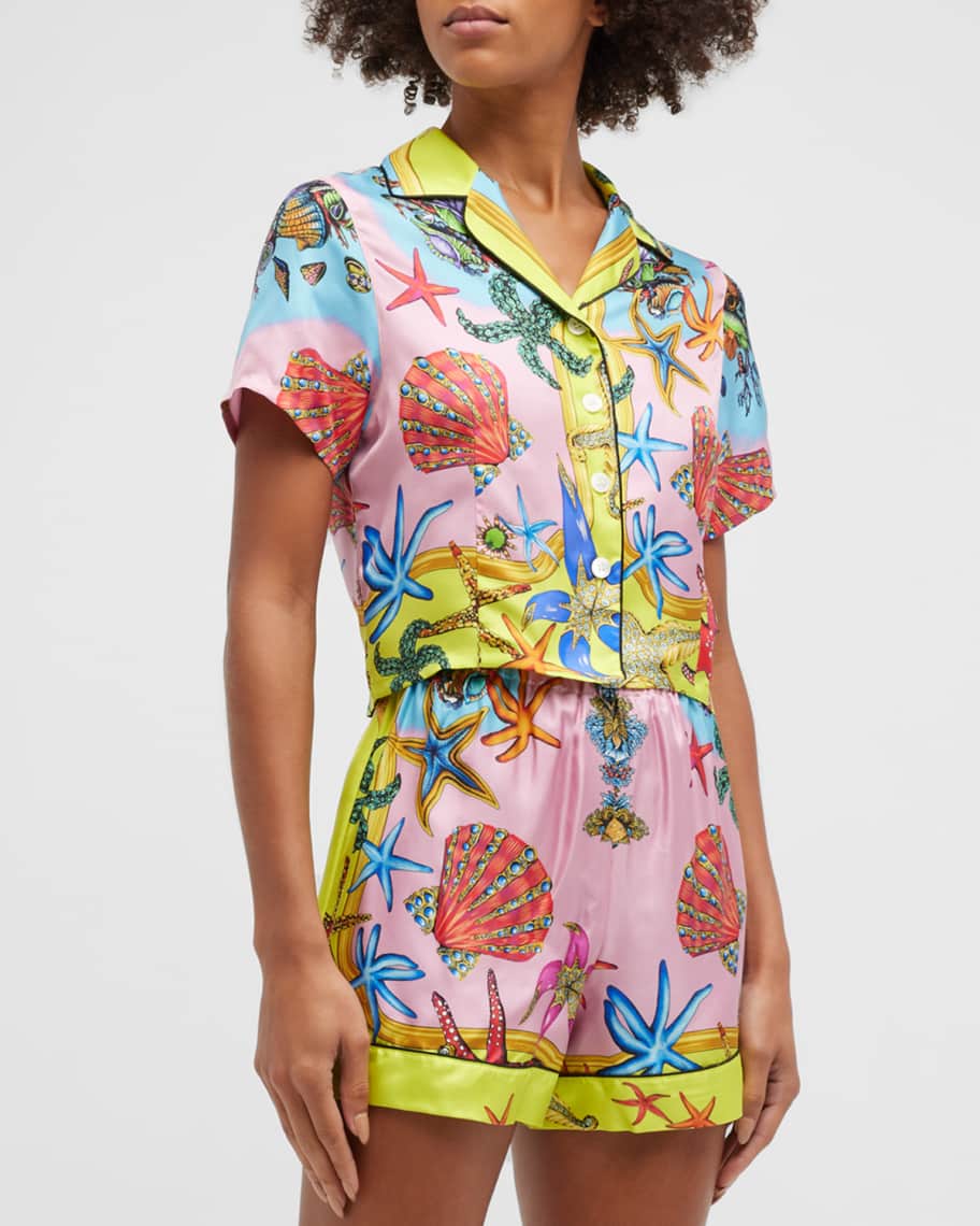 Versace Seashell-Print Silk Pajama Top | Neiman Marcus