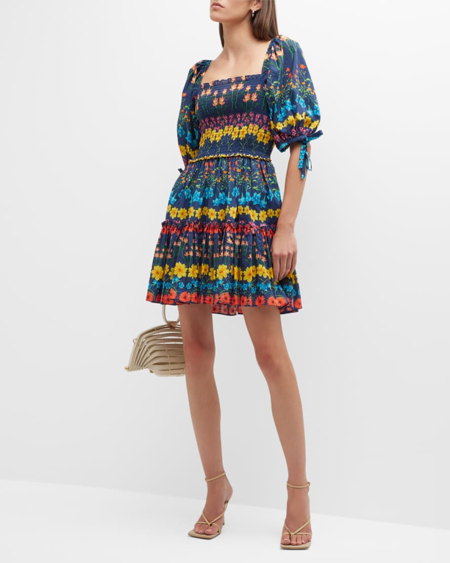 Cara Cara Lenny Floral Smocked Tiered A-Line Mini Dress | Neiman Marcus