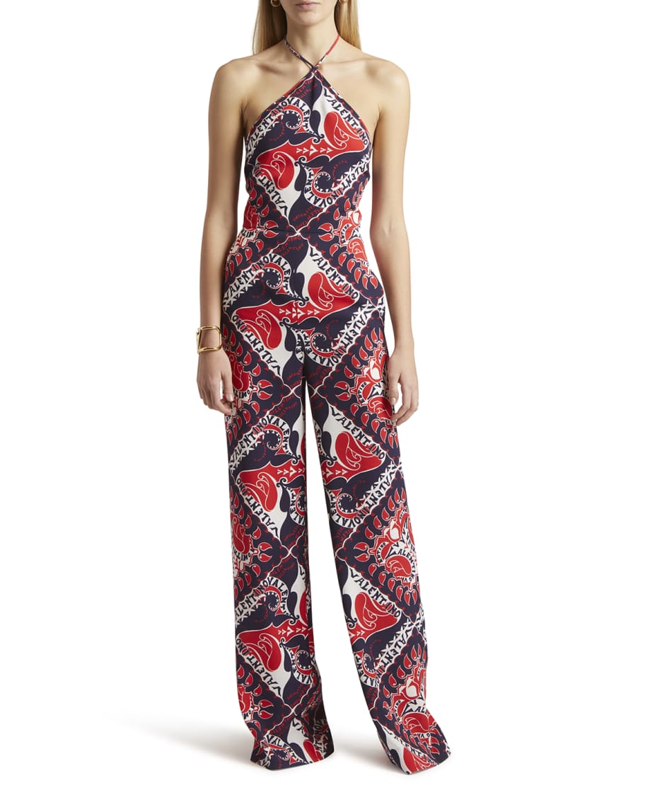 Valentino Garavani Manifesto Bandana Silk Crepe De Chine Halter Jumpsuit Neiman Marcus