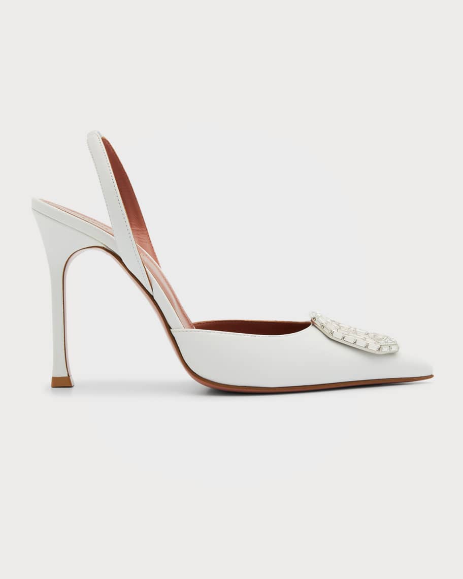 Amina Muaddi Camelia Pointed Leather Slingback Pumps | Neiman Marcus