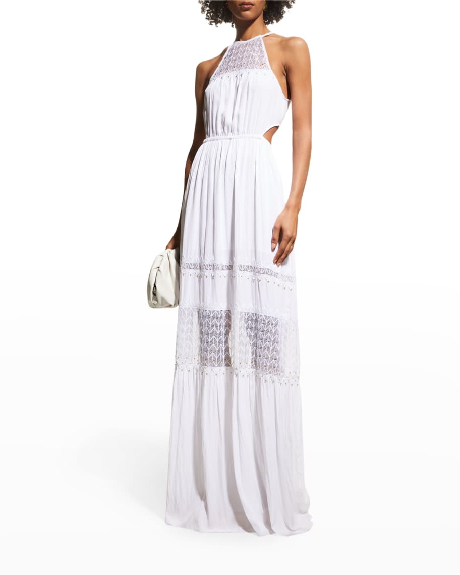 Ramy Brook Summer Chevron Sheer Panel Cut-Out Maxi Dress | Neiman Marcus
