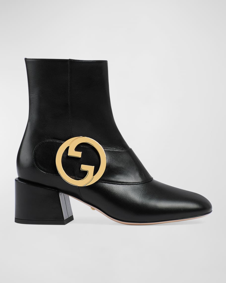 Gucci Women's Double G Leather Ankle Boots - Black - Size 6