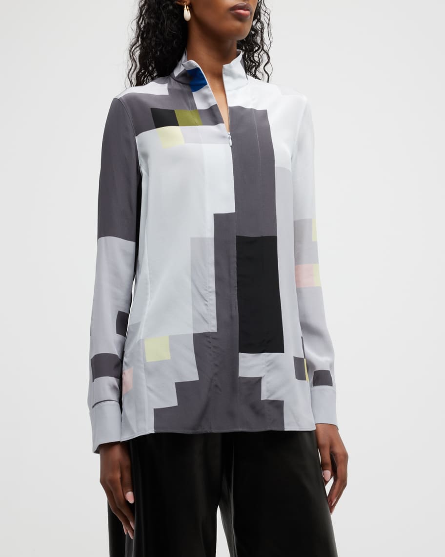 Akris Printed HalfZip Blouse Neiman Marcus